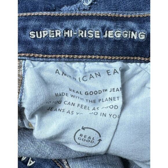 American Eagle distressed super hi rise jegging denim jeans Women’s Size 6 Tall - Picture 7 of 8